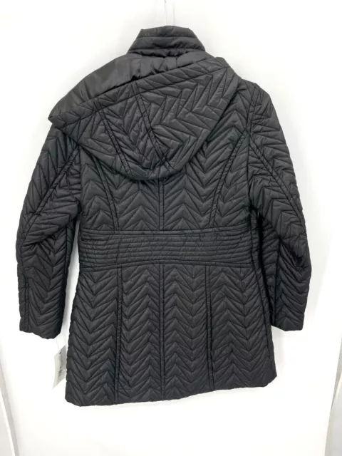 Via Spiga Coat Womens Small Black Quilted Hooded Full Zip Mid-Length Jacket 2