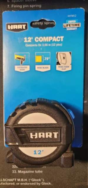 HART 35-Foot Soft Grip Compact Tape Measure, Oversized Hook