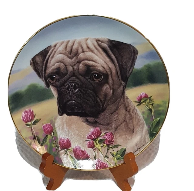 Retired Danbury Mint Pug Limited Edition  Plate PRAIRIE PUG by Simon Mendez