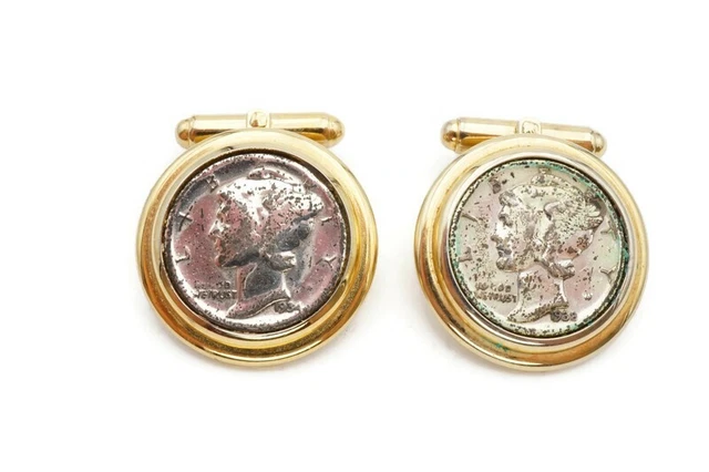 Vintage Mercury Dime Cufflinks Gold Tone