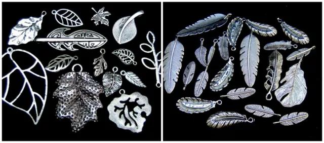 Tibetan Silver Random Mixed Leaf Charms Pendants Nature Earth 14 Designs ML