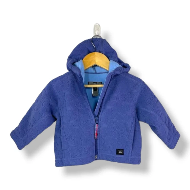 REI Purple Hood Fleece Sweater Jacket Full Zip Up Baby Girl Floral Coat 12M EUC