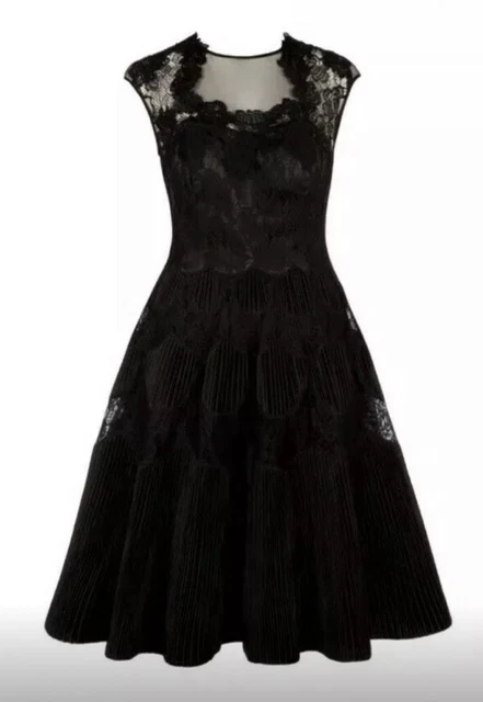 TED BAKER LANGLEY Quetiaa Black Lace Micropleated Skater Dress Size 4 Uk 14  49.99 - PicClick UK