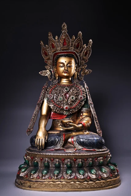 19'' Nepal bronze gold Turquoise gem 12-year-old-like Shakyamuni buddha statue