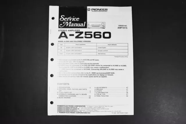 Pioneer A-Z560 Stereo Amplifier Service Manual - Genuine Original