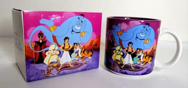 Vintage Disney ALADDIN MUG Jasmine Genie Jafar Castle Mug Cup Retired Japan NIB
