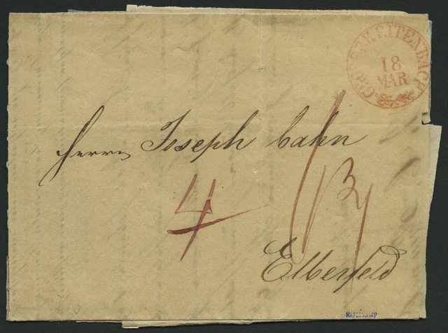 THURN und TAXIS 1843, GROSSBREITENBACH, K1 in rot auf Brief n. Elberfeld, feinst