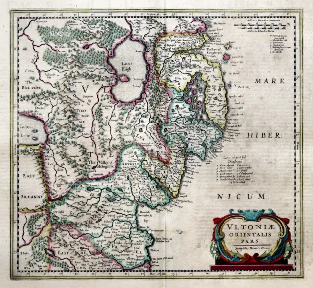 Ireland Ulster Original Copperplate Map Hondius 1638
