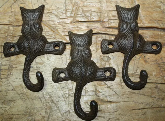 3 Cast Iron CAT Towel Hanger Coat  Hat Hooks, Key Rack GARDEN Hook KITTEN