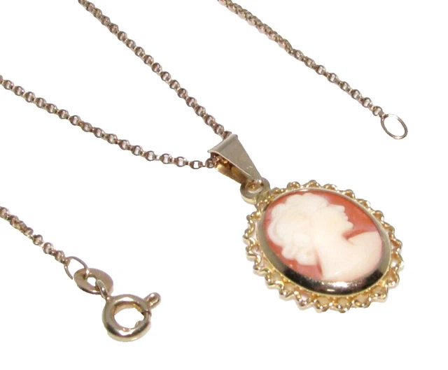 Magnifique Collier En Or Jaune 9 Carats Avec Pendentif Caméo Pour Femme - Bijou Vintage élégant