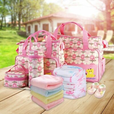 5PCS Baby Nappy Diaper Bags Set Mummy Diaper Shoulder Bags w/ Nappy Changing Pad