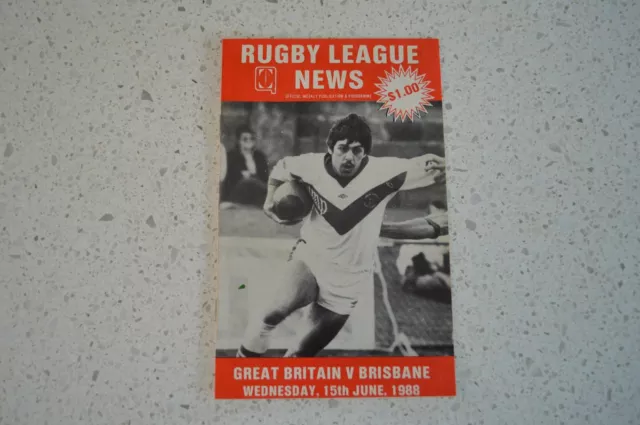 Rugby League News Great Britain Vs Brisbane Rare 1988 Brl Programme! Qrl