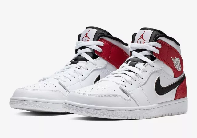 Nike Air Jordan 1 bianco medio palestra nero rosso uomo UK 11 EUR 46 (554724 116)