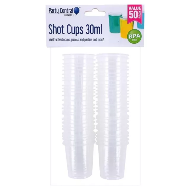 50 Clear Plastic Shot Glasses 30ml Cups Shooter Birthday Bucks Hens Party Supply