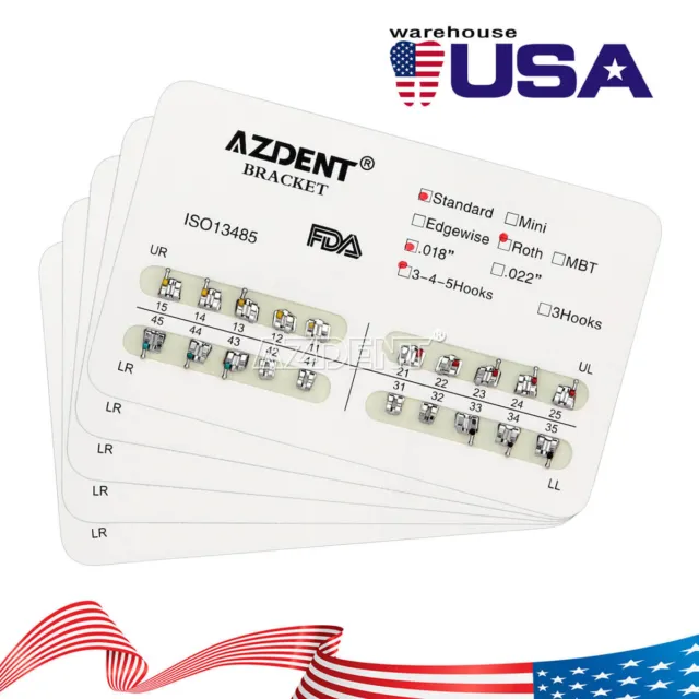 AZDENT Dental Orthodontic Brackets Braces Mini/Standard Roth/MBT Metal Brackets