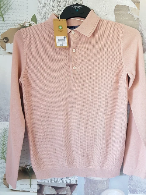 Maglione a maniche lunghe 100% cotone rosa polveroso per ragazzi età 11 anni nuovo con etichette