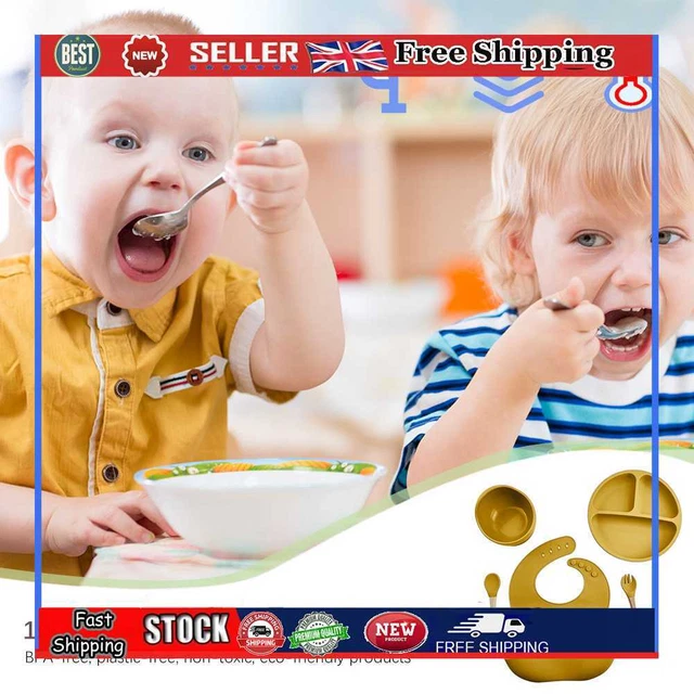 Juego de 5 platos de silicona para alimentación de bebés vajilla con plato de tazón sin BPA (amarillo)