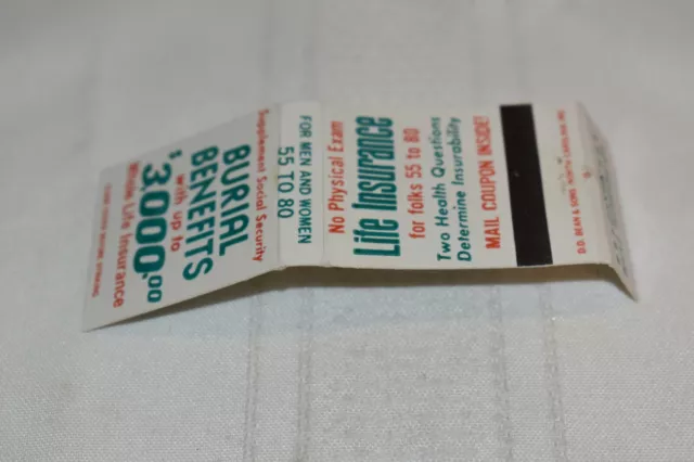 Burial Benefits With Up To $3000 Advertising 20 Strike Matchbook Cover