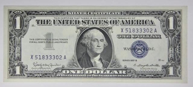 Series 1957B $1.00 Silver Certificate Blue Seal, Beautiful AU Circulated