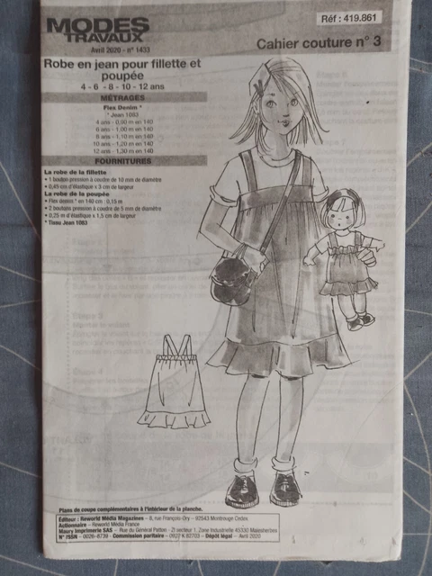 Patron De Couture Pour Vêtements De Poupée - Magazine Modes Et Travaux Juillet 2023, Non Découpé