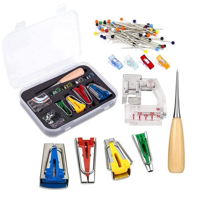 Fabric Bias Tape Makers Kit With Sewing Awl, Positioning Pin, Adjustable Binde