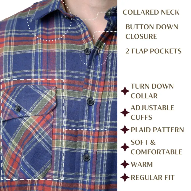 Mens Long Sleeve Check Work Shirt Lumberjack Flannel Casual ButtonUp Shirt S-6XL 3