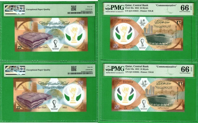 Qatar- FIFA World Cup Qatar 2022 Commemorative 2X22 Riyal P39a PMG66