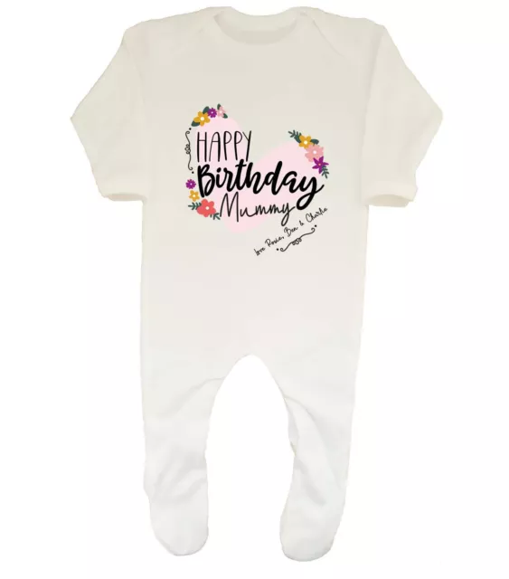 Personalised Happy Birthday Mummy Celebration Baby Grow Sleepsuit Boys Girl Gift