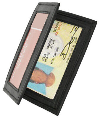 Black Leather Men's Bifold Wallet ID Window Credit Card Holder Zip Front Pocket