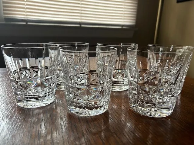 6 Vintage WATERFORD Crystal KYLEMORE Double Old Fashioned Glasses 3 1/2” - GOOD!