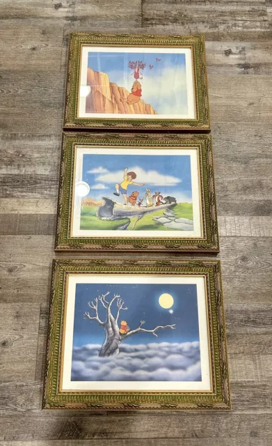 Lot Of 3 Large Vintage Disney Printed In USA Winnie The Pooh Classic Framed Art