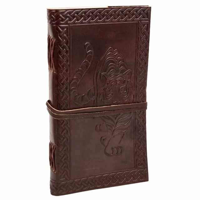 Leather Journal Tiger Cover Embossed with Cord Closure Notebook Brown