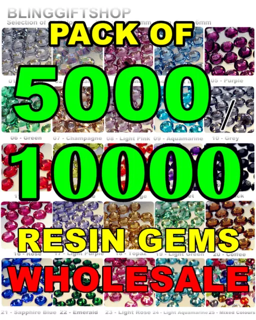 5000/10000 RESIN FLAT BACK RHINESTONES DIAMANTE CLEAR NAIL ART CRAFT GEMS 2-6mm