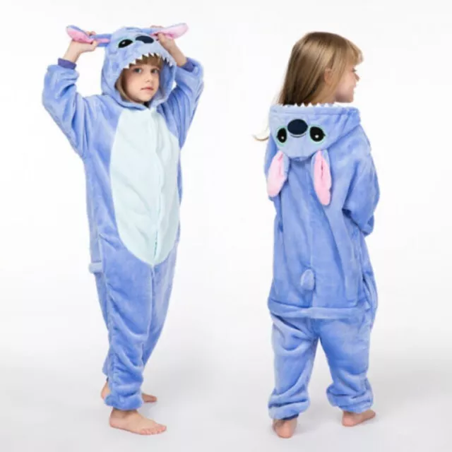 Kids Blue Stitch Cartoon Animal Pajamas Sleepwear Party Cosplay Costume Suits uk