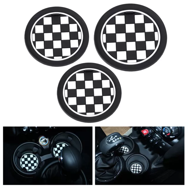 3pcs gobelet tapis pour Mini R55 R56 R57 R58 R59 Cup Holder Mat Pad Check Chess