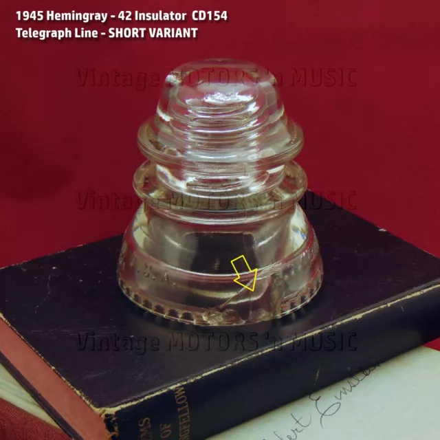 Vintage Hemingray No. 42 SHORT Variant Clear Glass Telegraph Insulator c. 1945
