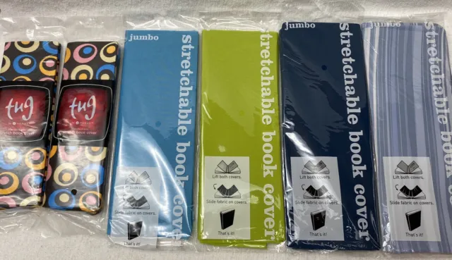 Lot of 6 Stretchable Book Covers - 4 Jumbo Blue Green & 2 Standard Multi-Color