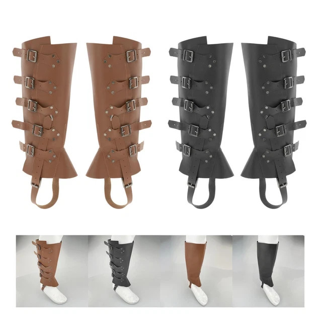 Couvre-chaussures médiévales à lacets avec boucle en cuir noir armure 2x pour