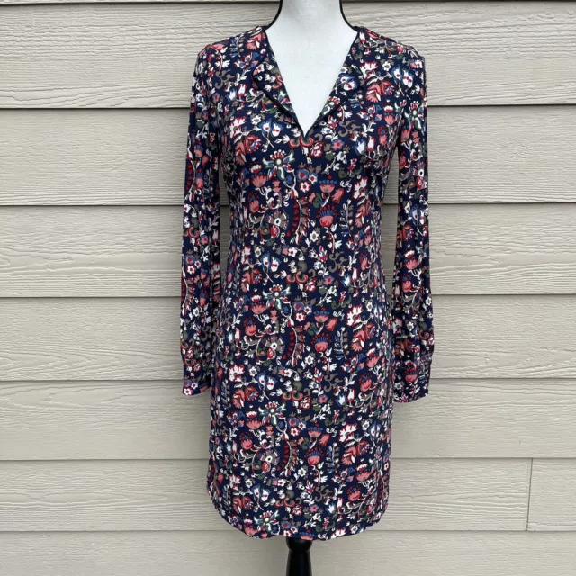 Tory Burch Long Sleeve Knee Length Dress Navy Floral Womens Size Small