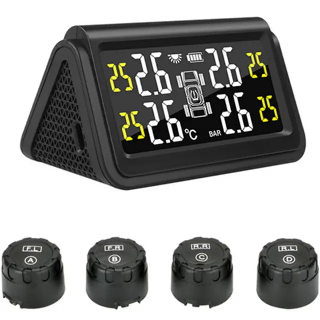 Solar TPMS Car Tire Pressure Monitor System Wireless Sensor Wheel Security Alarm