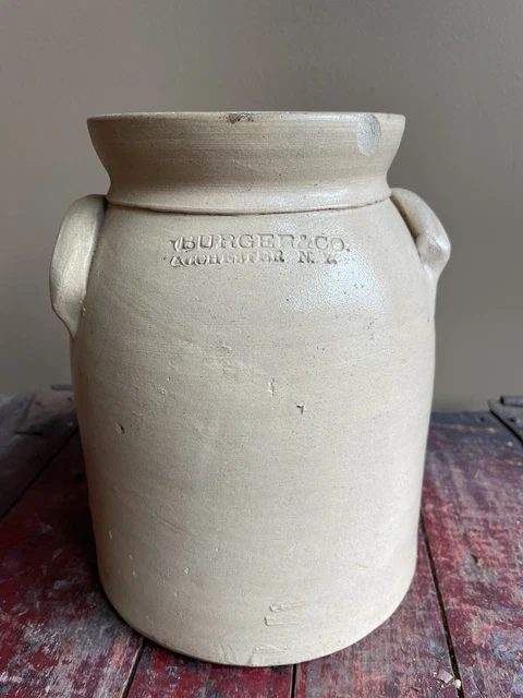 Antique Burger & Co, Rochester NY, 1 Gallon Salt Glazed Stoneware Crock