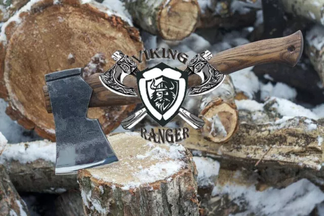 Viking Axes Rose Wood Handle Bearded Camping Axe Handmade Carbon Steel.