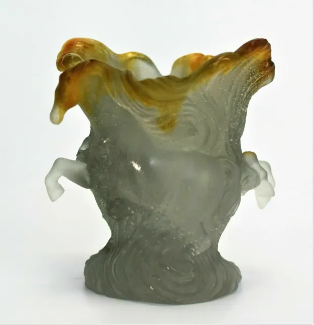 Daum Crystal Vase Horse Timbale Chevaux de Pate de Verre Signed Vintage Glass