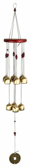 Schönes Windspiel - 70 cm - Mit 10 Glocken - Chinesische Schritzeichen auf Münze