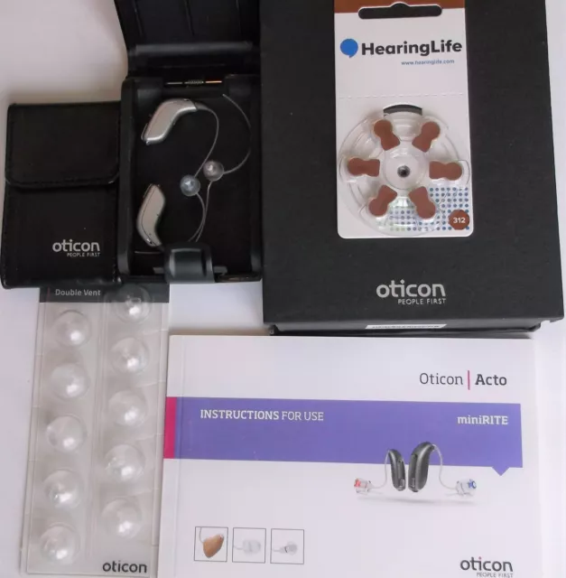 NEW OTICON (L & R) OPN 3 MiniRite Bluetooth Hearing Aid Set w/EXTRAS