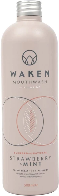 Waken como nuevo con fresa, enjuague bucal para aliento fresco, sabores 100% naturales,