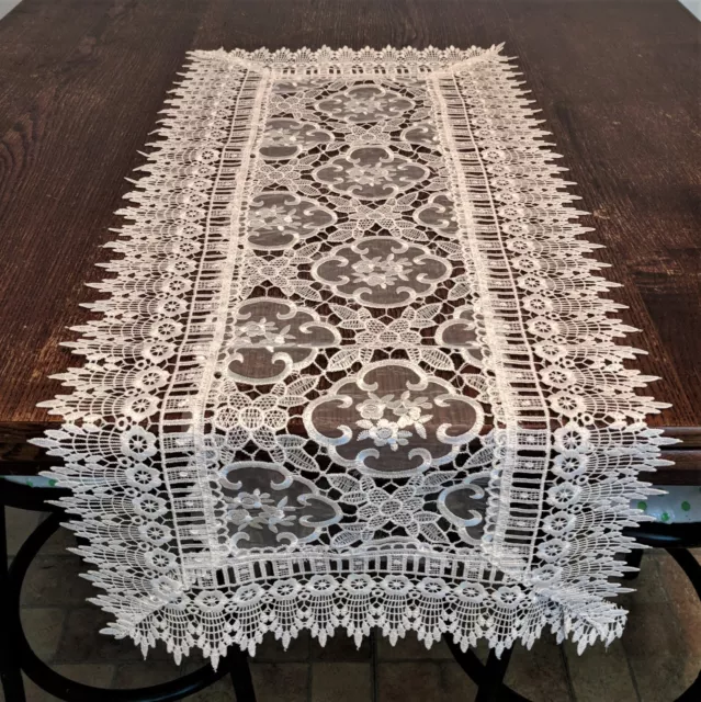 Doily Boutique Table Runner, Doily, Mantel Scarf with White Sheer Floral Lace