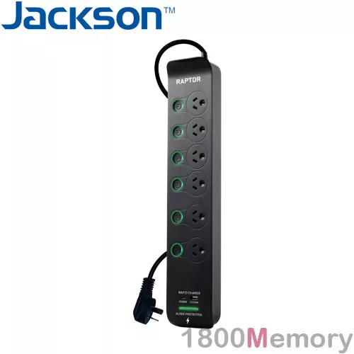 Jackson Raptor 6 Way 6 Switch Surge Protector Power Board 30W PD USB-C QC USB-A