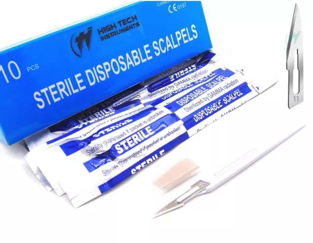 Disposable Scalpels Sterile Size 11 Plastic Handle & Metric Line Case of 500