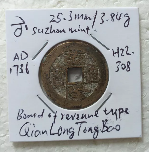 China, Qing, Qian Long Tong Bao Suzhou mint, Board of Revenue type, VF